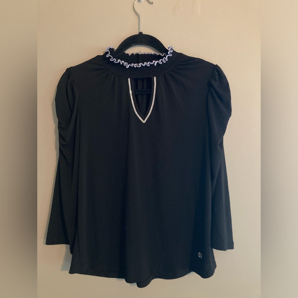 Adrienne Vittadini blouse with embellished neckline and ruffle collar